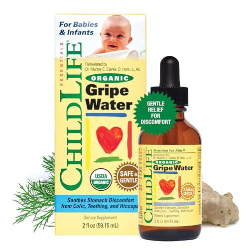 CHILDLIFE ESSENTIALS Organic Gripe Water for Babies - Gripe Water Newborn, Gas Drops for Newborns, Baby Drops for Gas & Colic Relief, Infant Gas Relief with Ginger, Fennel, Dill - 2 Fl Oz (Pack of 1)