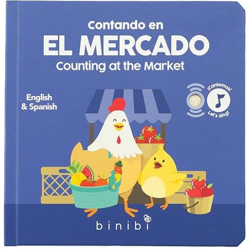 Binibi Spanish Musical Book Counting at The Market | Spanish Learning for Kids | Bilingual Children's Book | Bilingual Book for Babies & Toddlers 1-3 | Libro en español para bebés