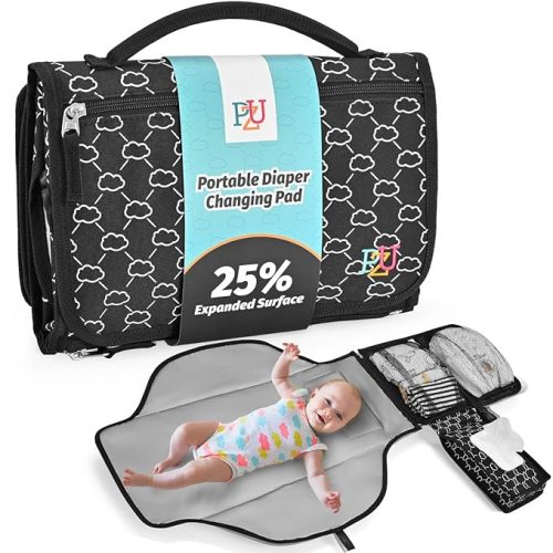 PZU Portable Diaper Changing Pad - Changing Pad Portable with Wipes Pocket, Waterproof Diaper Changing Mat, Portable Changing Pad for Baby, Newborn Gift(Grey)