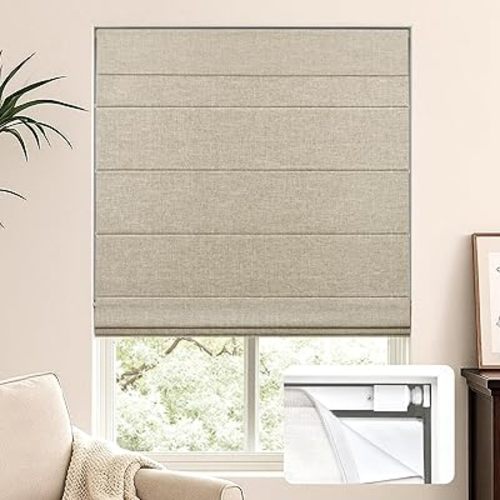 LazBlinds No Tools No Drill Cordless Roman Shades for Windows, Blackout Thermal Insulated UV Blocking Window Blinds, Lightweight Fabric Blinds for Indoor Windows, 20" W x 60" H, Blackout - Beige