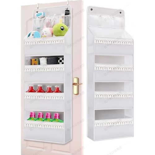 Over Door Hanging Organizer, No Tilt Baby Closet Organizer for Diaper Kids Toys Door Hanging Organizer Storage for Newborn Essentials Nursery Bathroom (white- 4 tier)