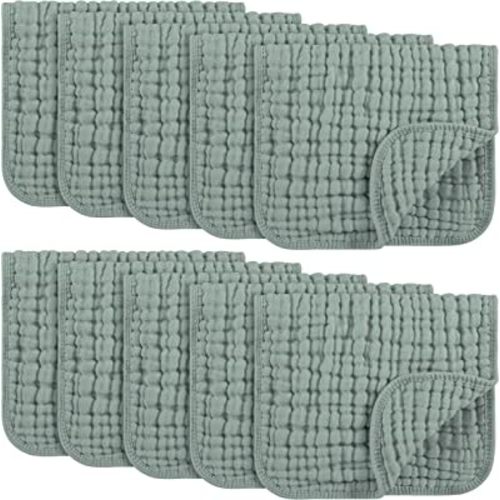 Yoofoss Muslin Burp Cloths 10 Pack Baby Washcloths Large 20''X10'' 100% Cotton 6 Layers Super Soft and Absorbent - Dark Green