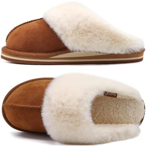 KuaiLu Womens Cozy Memory Foam Slippers Ladies Fuzzy Faux Fur Lined Warm Arch Support House Shoes Slip on Comfy Winter Scuff Indoor Outdoor Rubber Hard Sole