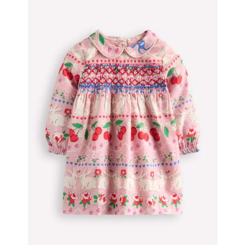 Woven Party Dress-Pink Valentines Bunnies