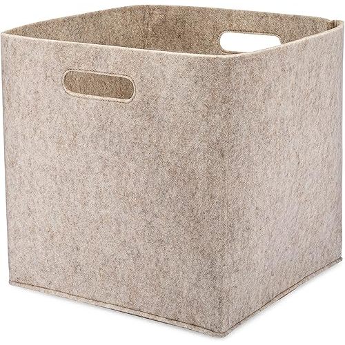 Parker Baby Felt Foldable Storage Cube Bin - 11 Inch Nursery Cubby Storage Bin Cubes for Cube Organizer, Closet Organizers and Storage Toy Bin, Rope Baskets Bins for Toy’s Storage - Oatmeal