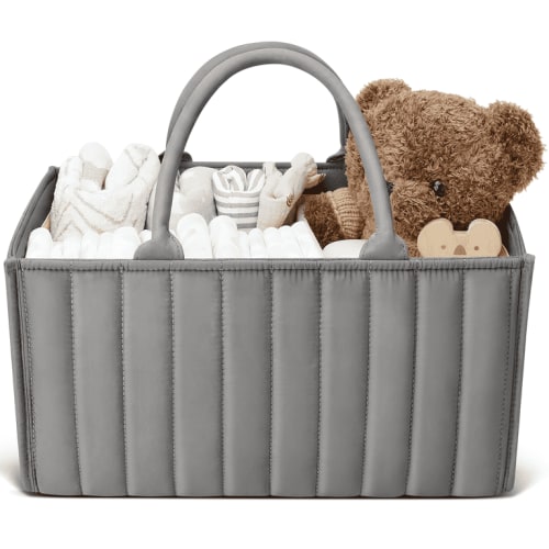 Baby Diaper Caddy Basket Organizer-Sturdy, Breathable & Washable, Large Organizer Tote Bag for changing table, Diaper Nursery Storage Organizer for Baby Stuff, Baby Shower Gifts for Newborn, Gray