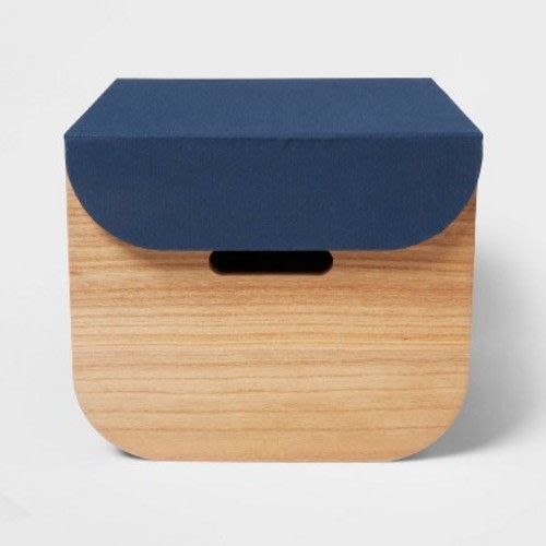 Medium Natural Wood Kids' Storage with Lid Navy - Pillowfort™