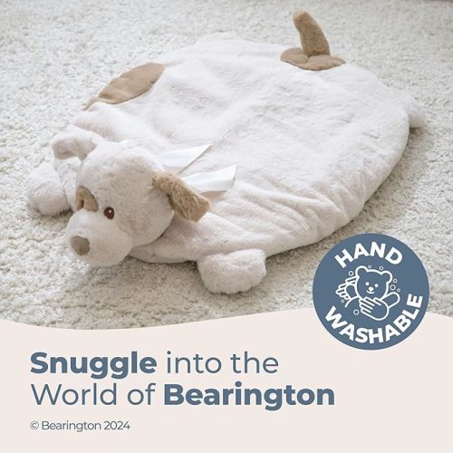 Bearington Baby Lil' Spot Belly Blanket, Beige Puppy Dog Plush Stuffed Animal Tummy Time Play Mat