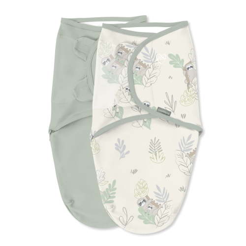 SwaddleMe by Ingenuity Original Swaddle for Baby, 100% Cotton, Improves Sleep & Calms Startle Reflex, 0-3 Months, 1.0 TOG, 2-Pack - Peekaboo Sloth
