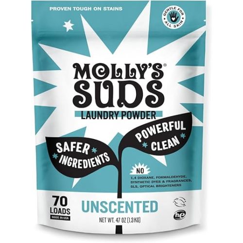Molly's Suds Original Laundry Detergent Powder | Natural Laundry Detergent Powder for Sensitive Skin | Earth-Derived Ingredients, Stain Fighting | 70 Loads (Unscented)