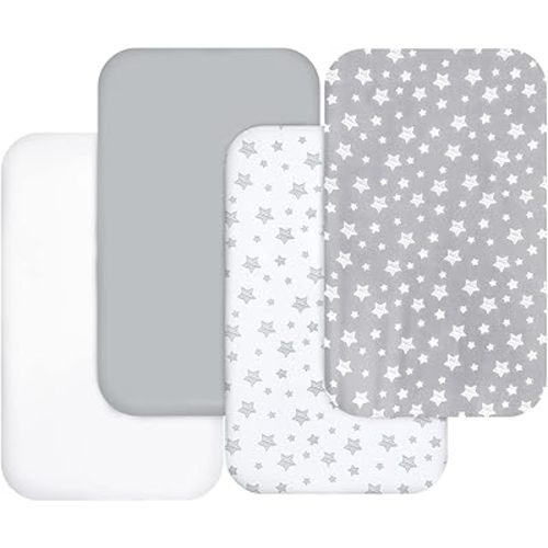 Bassinet Sheets for Baby Boys Girls 4 Pack(33" x 20"), Compatible with Mika Micky, Baby Delight, Dream On Me, Koola Baby, AMKE and Other Rectangle Bassinet Mattress, Grey