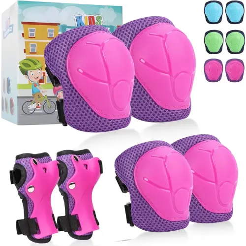 SAMIT Knee Pads for Kids 3-8 Years Boys Girls Protective Gear Set Toddler Knee and Elbow Pads with Wrist Guards 6 in 1 Safety Gear Set for Skating Cycling Bike Rollerblading Scooter Roller Skates