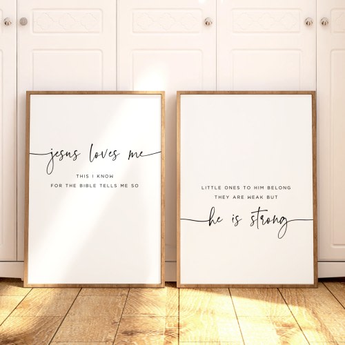 Jesus Loves Me Nursery Prints Set of 2 | Christian Nursery Wall Art | Minimalist Nursery Decor | Sunday School Prints Baby Shower Gift Idea
