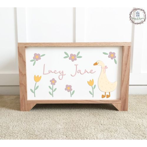 Daisy and Goose Toy Box - Personalized Wood Toy Box - Handcrafted Wood Toy Chest - Toy Storage Box for Kids