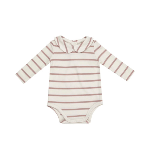 Peter Pan Collar Bodysuit - Modal Rib French Stripe -misty Rose