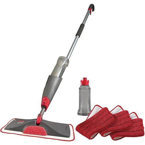Rubbermaid Reveal Spray Mop Floor Cleaning Kit, 3 Reusable Microfiber Wet Pads, 1 Refillable Bottle, Cordless, Multi-Surface Mopping for All Home/Bathroom/Office Floors