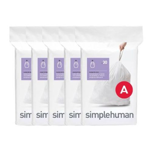 Simplehuman 4.5l Code A Custom Fit Bathroom Trash Bag Liners 5 Quick-dispense Packs - 150ct