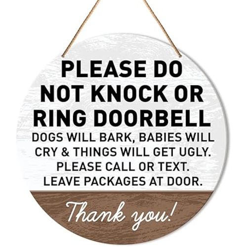 Muktoujaumai Do Not Knock or Ring Bell Door Sign, Baby Sleeping Sign Hanging Sign Decor Rustic Wall Decorations Do Not Disturb Wood Sign for Front Door, Entryway, Porch, New Mom Gift