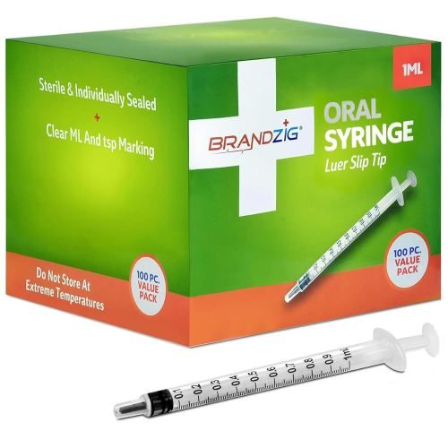 1ml Oral Syringe - 100 Pack – Luer Slip Tip, No Needle, Sterile Individually Blister Packed - Medicine Administration for Infants, Toddlers and Small Pets