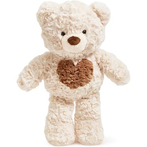 13.7” Teddy Bear Stuffed Animals with Heart, Cute Teddy Bear Plush for Kids Baby Girls Boys（Beige）