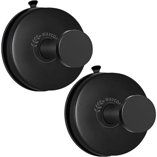 WAYCOM Suction Cup Hooks for Shower, 2Pcs Towel Hooks for Bathroom Wall SUS304 Vacuum Stainless Steel Shower Hooks Bathroom, Kitchen, Glass Door, Tile – Loofah, Towel, Coat, Bath Robe Hook Holder