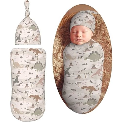 Family Dinosaur Newborn Swaddle Blankets Hat Sets Soft Baby Receiving Blanket Swaddle Sack for Baby Shower Infant Boy Girl Gift