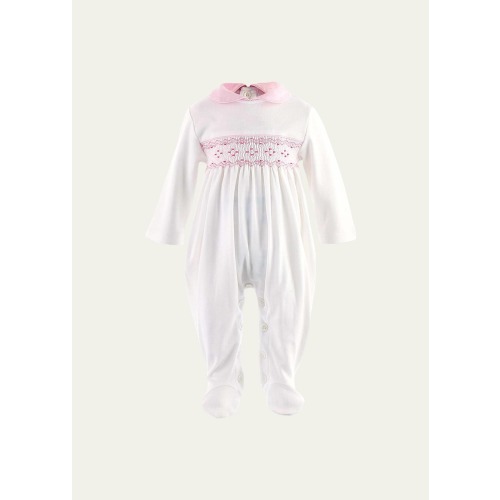 Girl's Smocked Footed Coverall, Size Newborn-12M