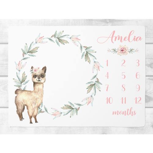 Llama /Alpaca Milestone Blanket Personalized Monthly Growth Tracker Custom Baby Shower Gift Personalized Cactus Blanket Boho Nursery Bedding