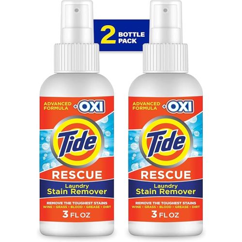 Tide Laundry Stain Remover Spray with Oxi, Travel Stain Remover for Clothes, Carpet, Upholstery, Pet Bedding, Stain Treater Spray for Tough Stains from Wine, Coffee, Grease, 3 Oz (Pack of 2)