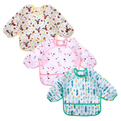 Accmor Long Sleeve Baby Bibs, Waterproof Sleeved Bib, Toddler Soft Bib for 6-36 Months