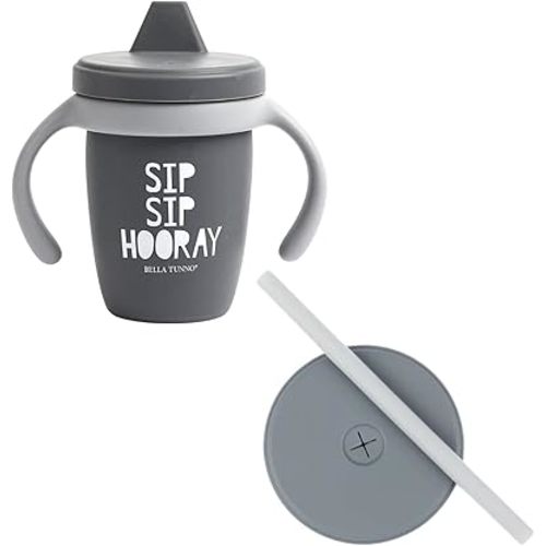 Bella Tunno Happy Sippy Cup – Transition Sippy Cups for Baby 6 Months and Older, Baby and Toddler Sippy Cups with Removable Handles and Non-Toxic, BPA Free Silicone, Sip Sip & Straw Lid, 8 oz