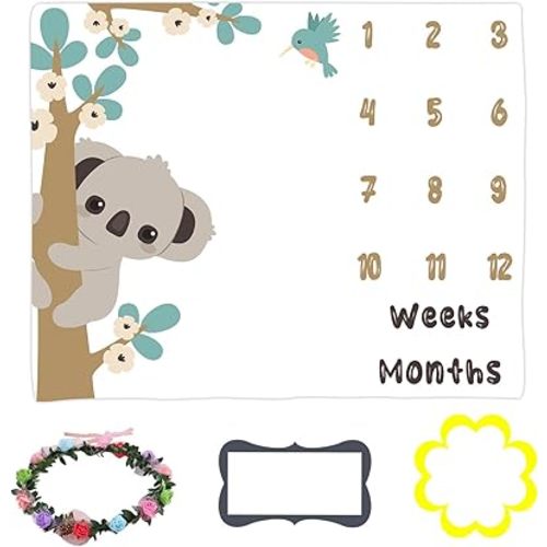 Cartoon Cute Koala Milestone Baby Blanket Baby Growth Chart 48x40 Inch Newborn Monthly Blanket BTLSLY1004