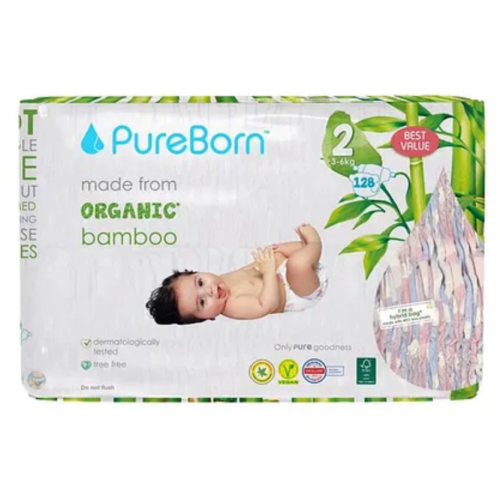 PureBorn Organic Bamboo Tape Style Nappies Size 2, 3-6kg