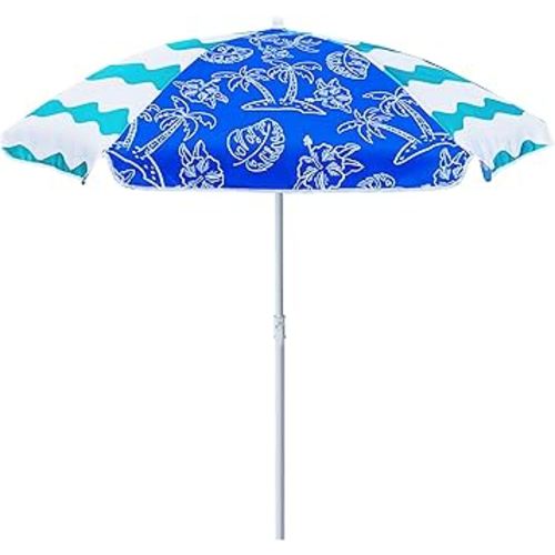 AMMSUN 5ft Seaside Umbrella for Sand and Water Table - Kids Durable Umbrellas for children Beach Camping Garden Outdoor Play Shade Blue Coconut Tree