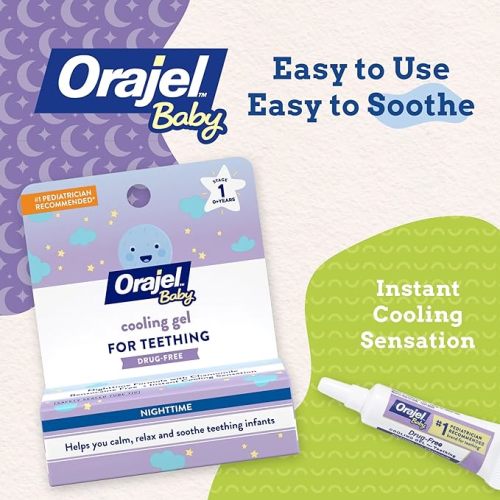 Orajel Baby Nighttime Cooling Gel for Teething, Drug-Free, 1 Pediatrician Recommended Brand for Teething, One .18oz Tube