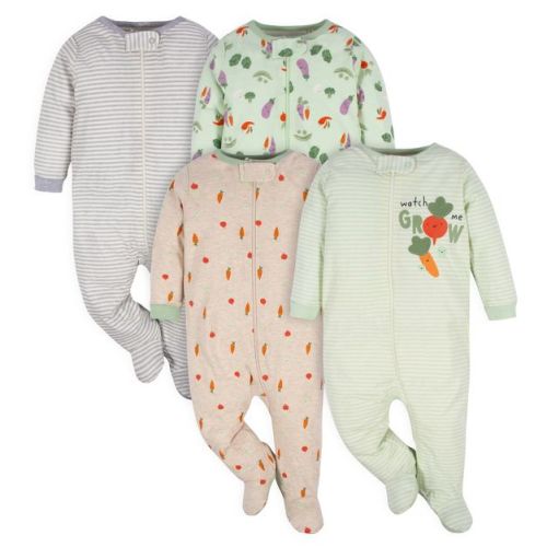 Gerber Baby Long Sleeve Sleep 'n Plays - Happy Veggies - Preemie - 4-pack