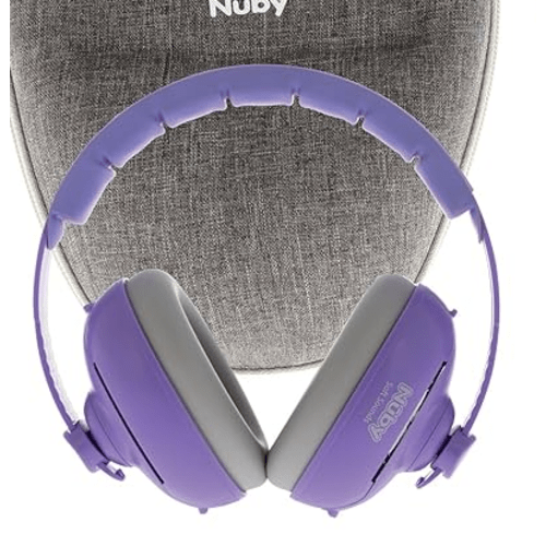 Nuby Soft Sounds 2-in-1 Noise-Canceling Baby Earmuffs with Travel Case - Adjustable Noise Protection for Infants and Toddlers - Purple