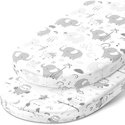 Bassinet Fitted Sheets for Delta Children and Simmons Kids Bassinet - Fits 16 x 32 Inch Oval Bassinet Mattress Pad – Snuggly Soft 100% Jersey Cotton – 2 Pack