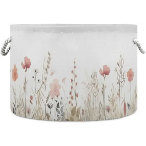 Herbal Wildflower Cotton Rope Basket Large Round Baby Laundry Basket Toy Blanket Books Storage Bin for Bedroom Bathroom Nursery Home Decor, 20 x 14 Inch, g334522499p501c536s1064