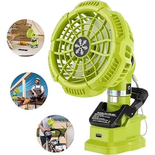 YEX-BUR Portable Clip on Fan for Ryobi 18v Batteries, Quiet Battery Operated Personal Fan, Clamp Fan with USB Port for Outdoor Camping Worksite Home Office(Battery Not Included)