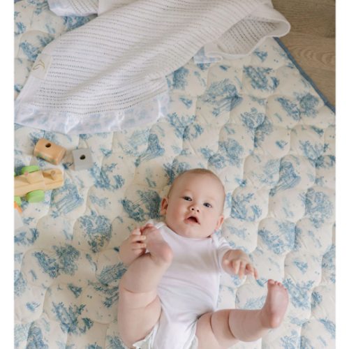 Spring Toile Blue Quilted Playmat - Organic Cotton Baby Playmat – The Gilded Bird US