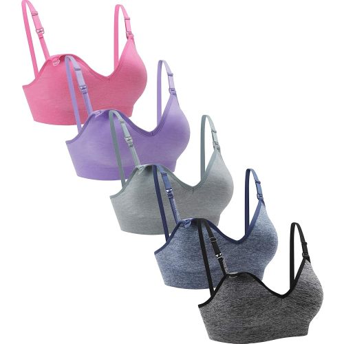 Suekaphin Nursing Bra 5pack Wireless V Neck Maternity Nursing Bra Bralette Low Cut Sleeping Breastfeeding with Extenders