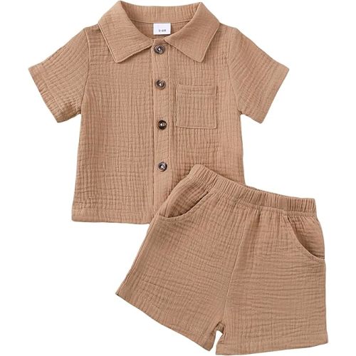 Jecson Baby Boy Clothes Baby Boy Outfits Baby Boy Summer Clothes Cotton 2 Piece Set with Button Down Shirt and Shorts 0-3T