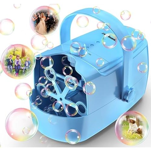 Bubble Machine Durable Automatic Bubble Blower, 18000+ Big Bubbles Per Minute Bubbles for Kids Toddlers Bubble Maker Operated by Plugin or Batteries Bubble Toys for Indoor Outdoor Birthday Party(Blue)
