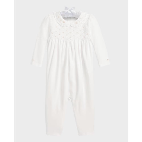 Ralph Lauren Girl's Embroidered Hand-Smocked Onesie (3 Mo)