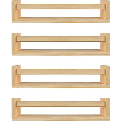 Nursery Book Shelves Set of 4,Wood Floating Nursery Shelves for Wall,Wall Bookshelves for Kids,Bathroom Decor, Kitchen Spice Rack (Set of 4)