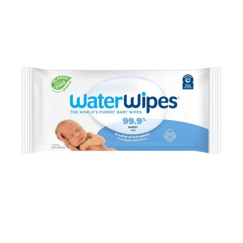 WaterWipes Plastic-Free Original 99.9% Water Based Wipes, Unscented & Hypoallergenic for Sensitive Skin, 60 Count (1 pack)