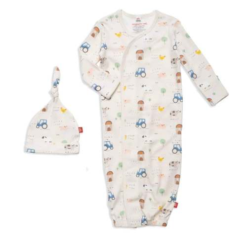 pasture bedtime organic cotton magnetic open bottom gown + hat set – Magnetic Me