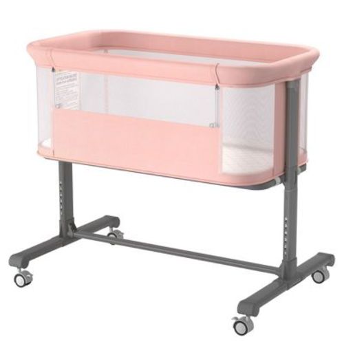 Kinder King Portable Baby Bassinet with Wheels, All-Mesh Bedside Sleeper, Newborn Crib with Removable Soft Mattress, Pink