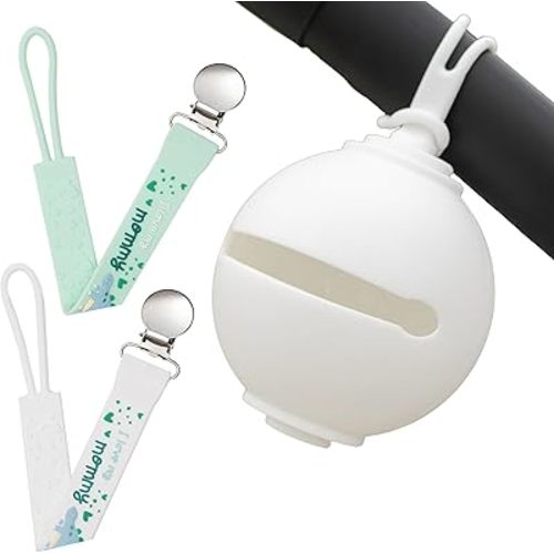 Silicone Pacifier Clip Holder with Storage Case | Unisex Paci Clips | Compatible with Baby Fruit Feeder, Binky, Pacifier Strap & Teething Holder | Baby Essentials for Stroller, Diaper Bag & Travel
